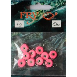 Вантаж вухатий для риболовлі, таблетка (ексцентрик) колір Silvereyes Pink, 10шт в уп., вага 4г